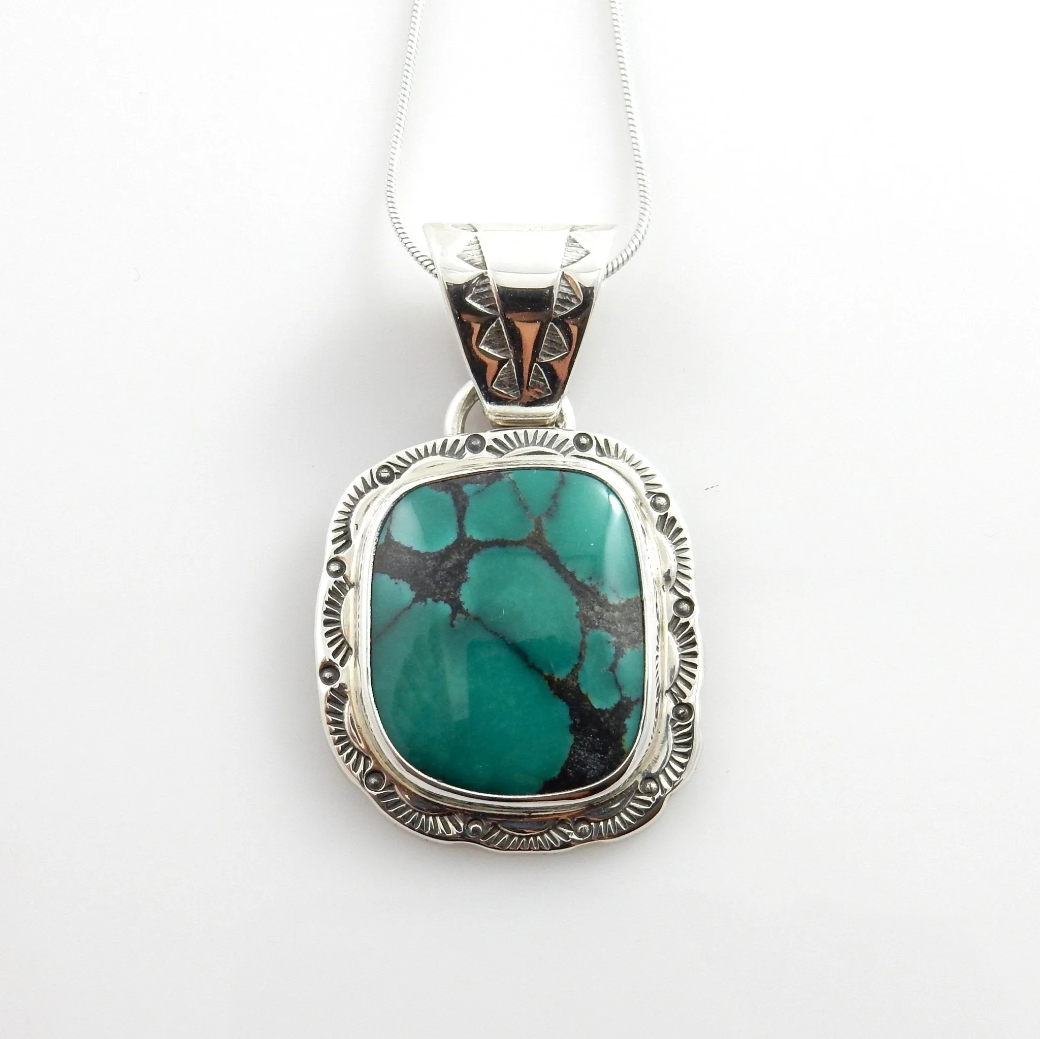 Sterling Silver Tibetan Green Turquoise Drop Pendant