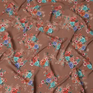 Taupe Viscose Fabric with Multicolor Floral Digital Print, 110 cm Width-D20632