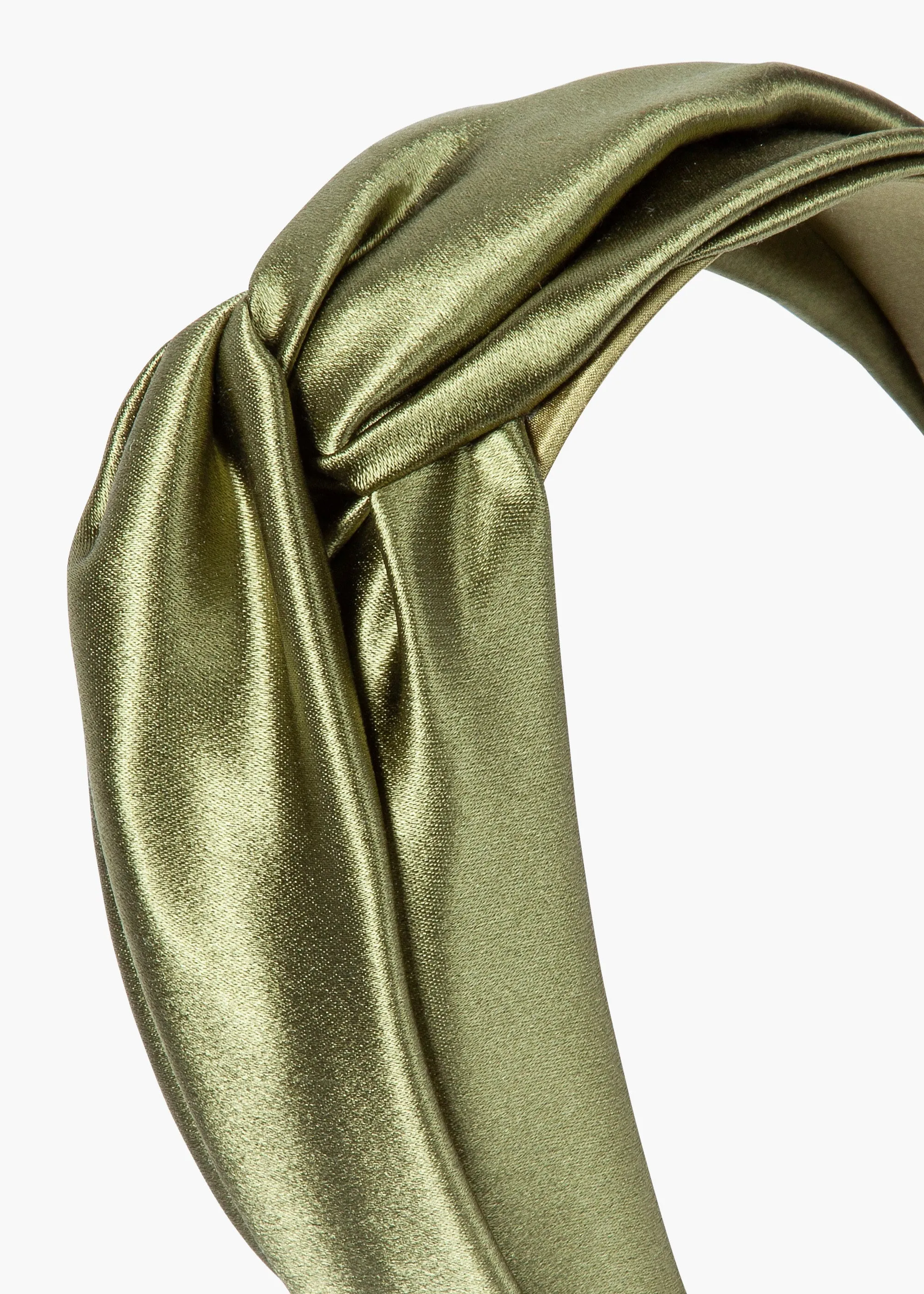 Twist Headband in Silk Satin -- Olive