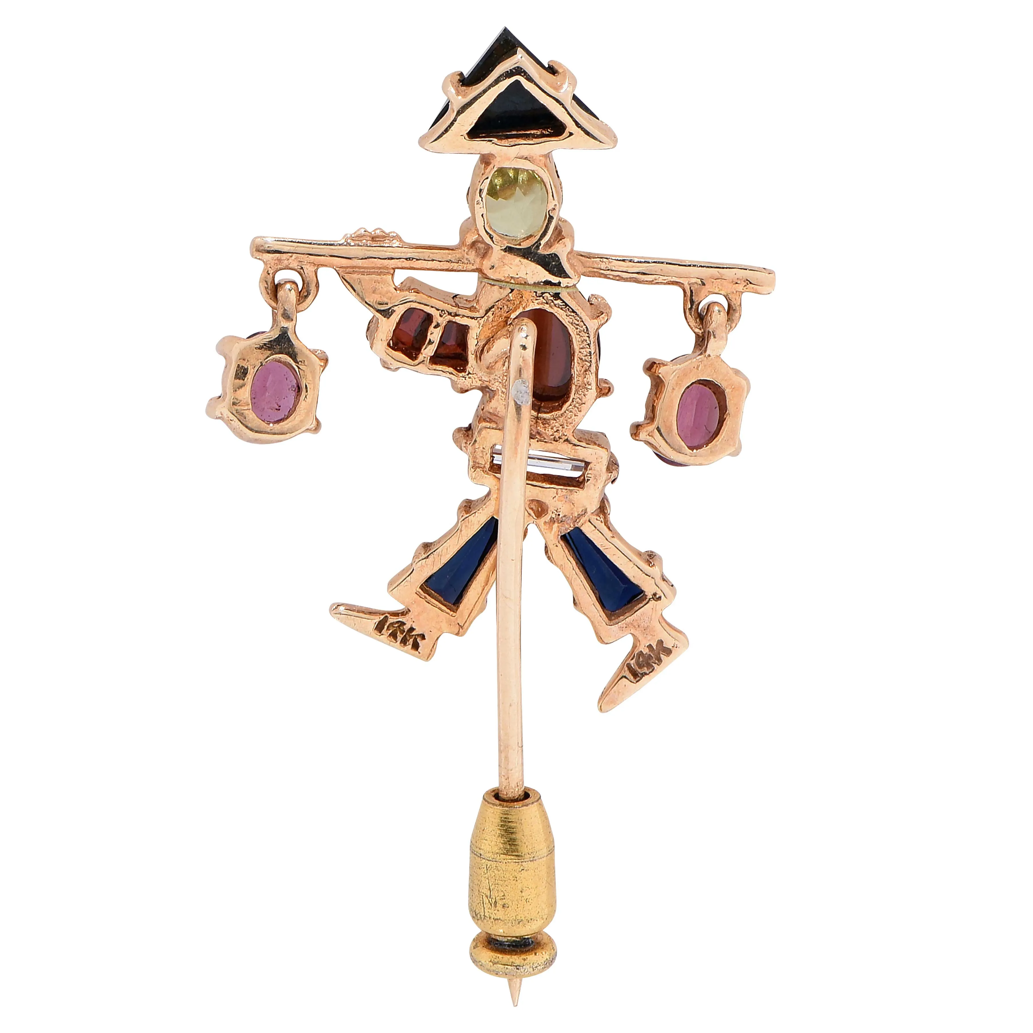 Unique Gemstone Gold Water Bearer Brooch