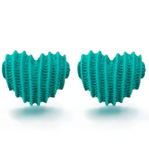 Unique Green Grooved Heart Statement Stud Earrings