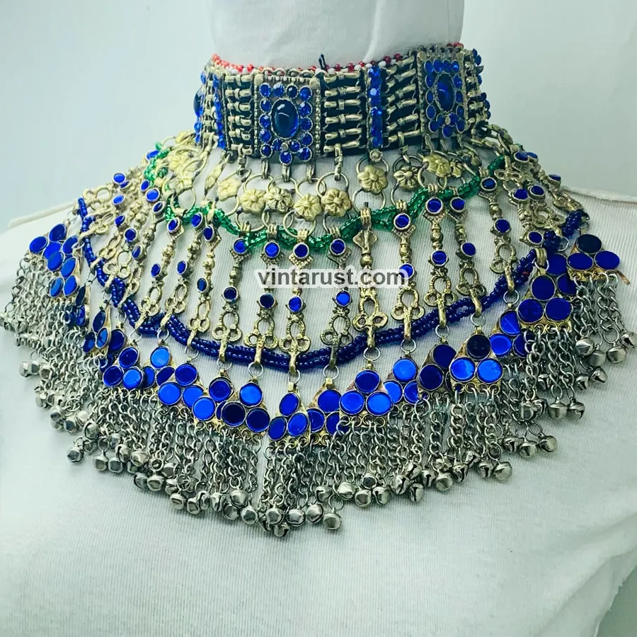 Unique Oversized Blue Stones Choker Necklace