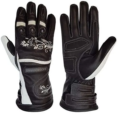 Warrior Gears® Ladies Motorcycle Gloves Leather Graphic Biker Glove