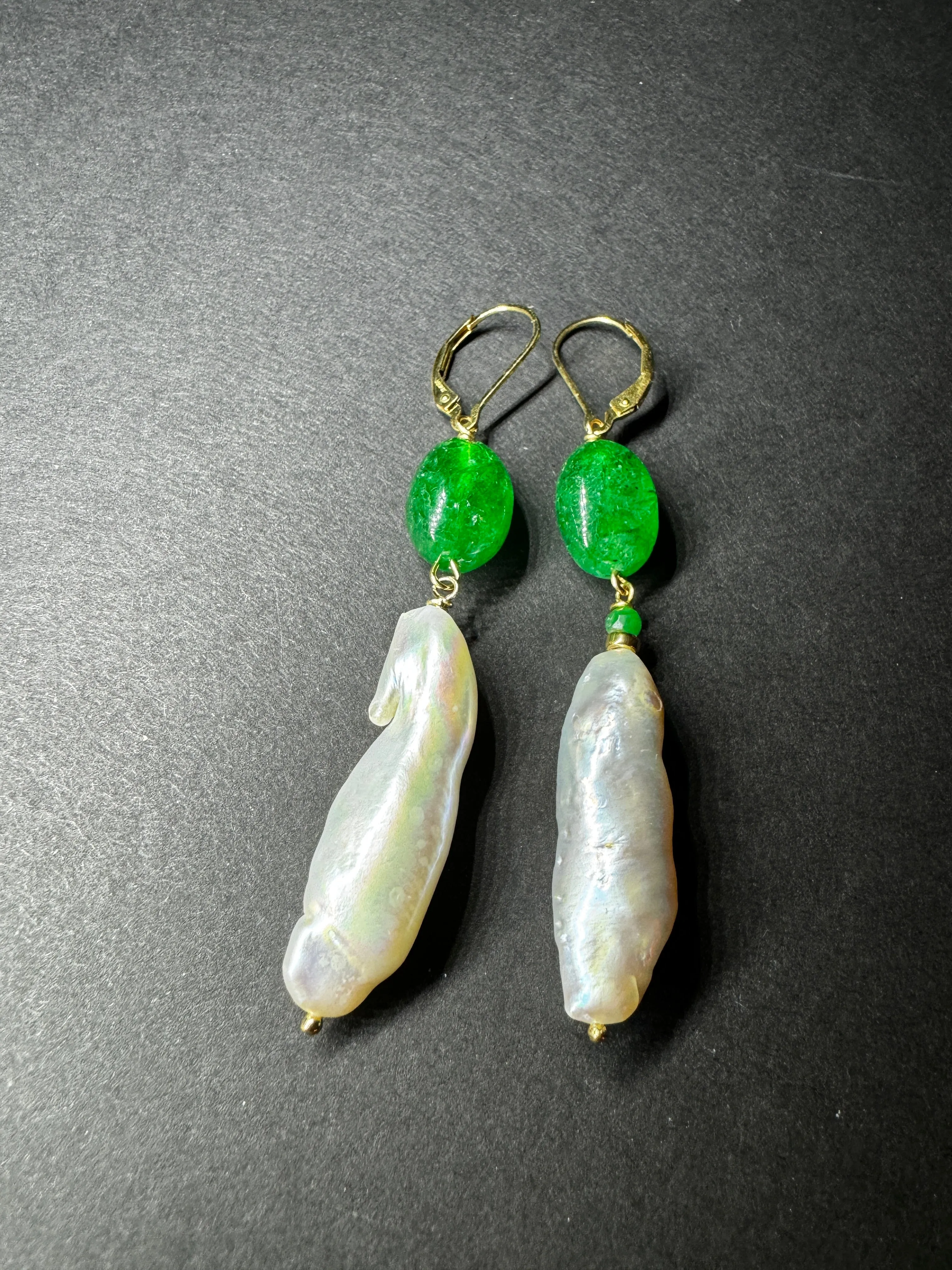 Zambian Emerald & Biwa Pearl Earrings